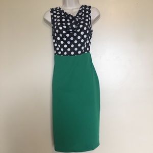 FashionMia Sheath Dress Size XL Green Polka Dot
